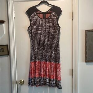 NIC+ZOE Moonlit Palm Knit Orange Black Ribbed Fit and Flare Midi Dress